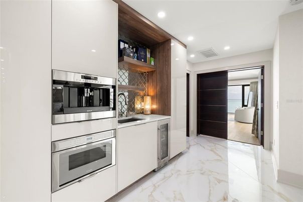 Interior, Kitchen, Marble, Recessed Lighting, Stainless Steel Appliances