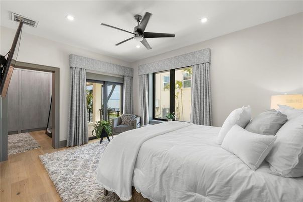 Bedroom, Interior, Recessed Lighting, Wood Texture Flooring
