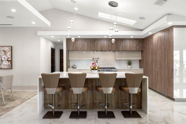 Interior, Kitchen, Marble, Pendant Lights, Recessed Lighting