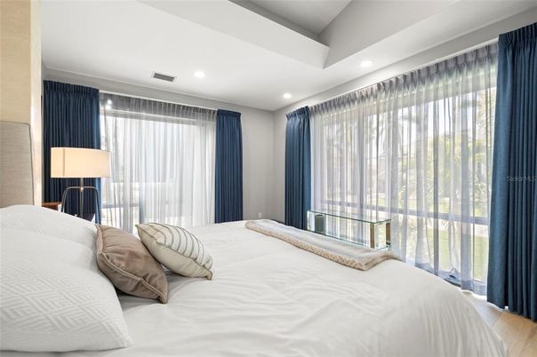 Bedroom, Interior, Recessed Lighting, Wood Texture Flooring