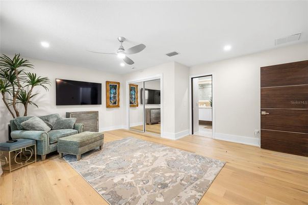 Interior, Living room, Recessed Lighting, Wood Texture Flooring