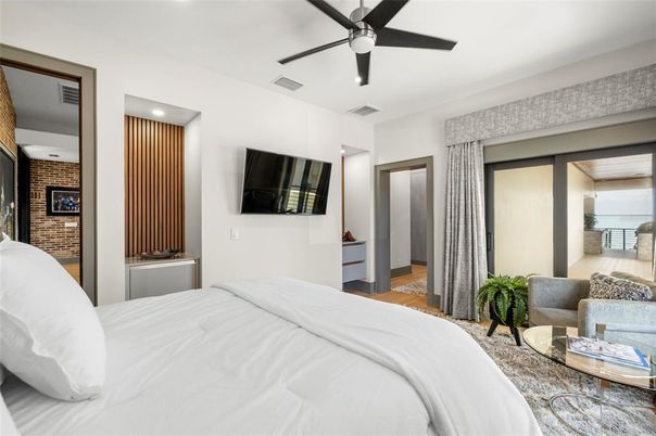 Bedroom, Interior, Recessed Lighting, Wood Texture Flooring
