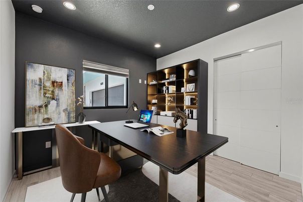 Home Office, Interior, Recessed Lighting, Wood Texture Flooring