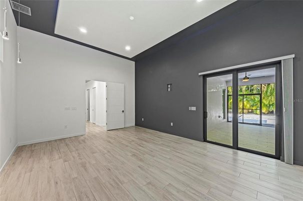 Empty room, Interior, Recessed Lighting, Wood Texture Flooring