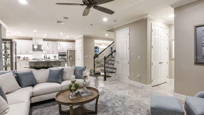 Interior, Kitchen, Living room, Pendant Lights, Recessed Lighting, Stainless Steel Appliances, Wood Texture Flooring