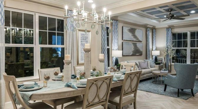 Chandelier, Dining room, Interior, Living room, Pendant Lights, Recessed Lighting, Wood Texture Flooring