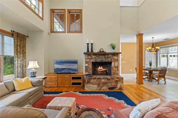 Chandelier, Dining room, Fireplace, Interior, Living room, Wood Texture Flooring