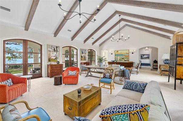 Chandelier, Dining room, Interior, Living room, Pendant Lights, Wooden Beams