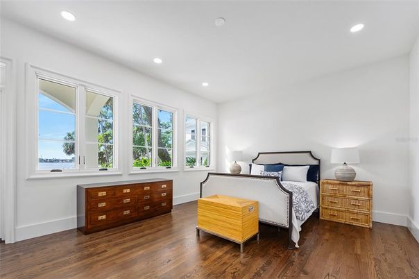 Bedroom, Interior, Recessed Lighting, Wood Texture Flooring