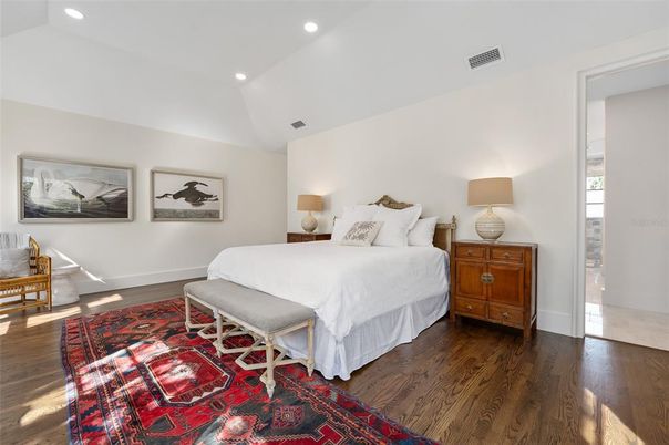 Bedroom, Interior, Recessed Lighting, Wood Texture Flooring