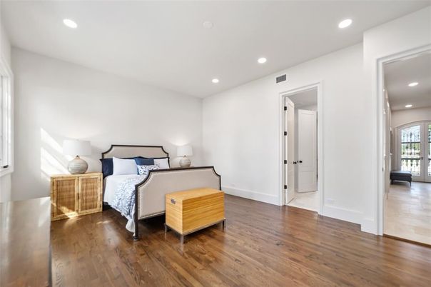 Bedroom, Interior, Recessed Lighting, Wood Texture Flooring
