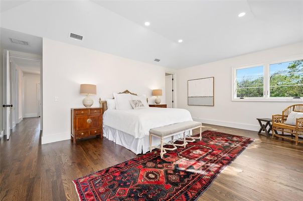 Bedroom, Interior, Recessed Lighting, Wood Texture Flooring
