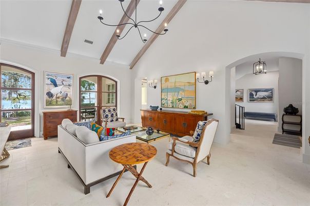Chandelier, Interior, Living room, Wooden Beams