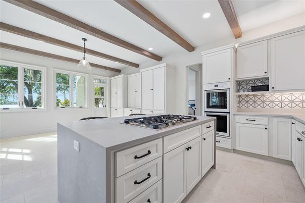 Interior, Kitchen, Pendant Lights, Recessed Lighting, Stainless Steel Appliances, Wooden Beams