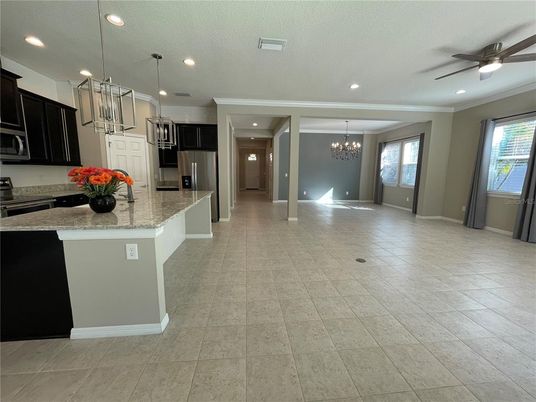 Chandelier, Interior, Kitchen, Pendant Lights, Recessed Lighting, Stainless Steel Appliances
