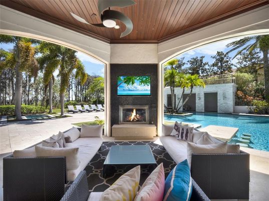 Exterior, Fireplace, Pool