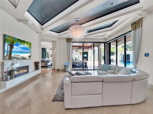 Chandelier, Fireplace, Interior, Living room, Recessed Lighting