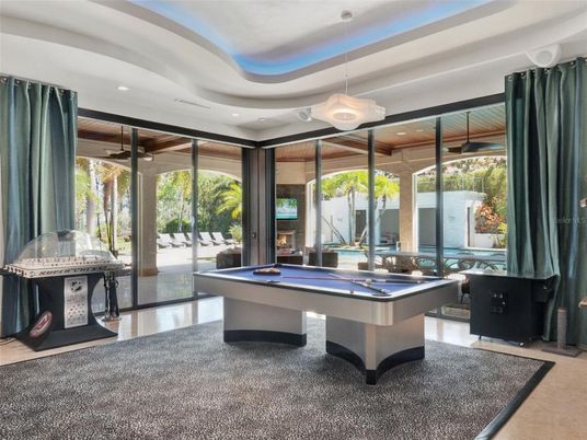 Billiard Table, Game Room, Interior, Pendant Lights, Recessed Lighting