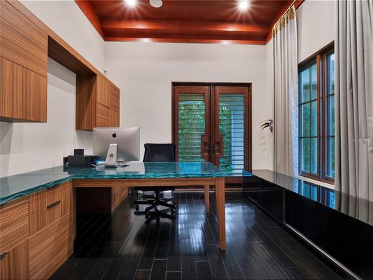 Home Office, Interior, Recessed Lighting, Wood Texture Flooring
