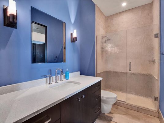 Bathroom, Glass Shower, Interior, Recessed Lighting