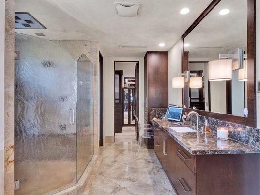 Bathroom, Glass Shower, Interior, Recessed Lighting