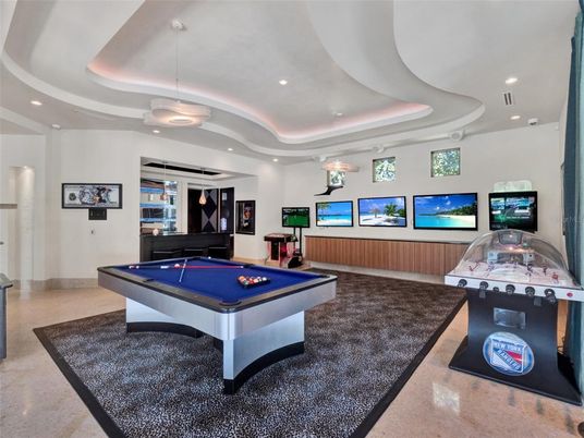 Billiard Table, Game Room, Interior, Pendant Lights, Recessed Lighting