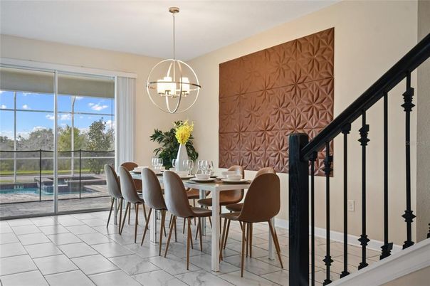 Dining room, Interior, Marble, Pendant Lights