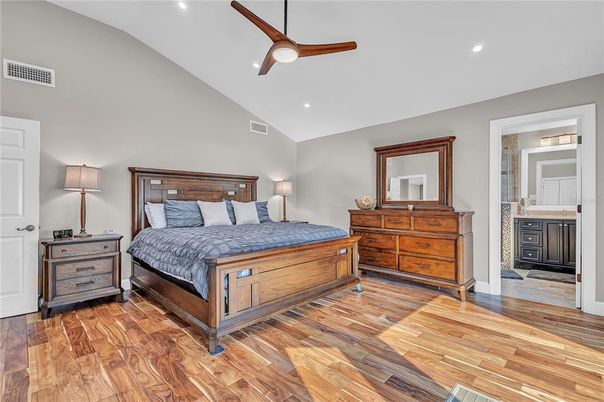 Bedroom, Interior, Recessed Lighting, Wood Texture Flooring