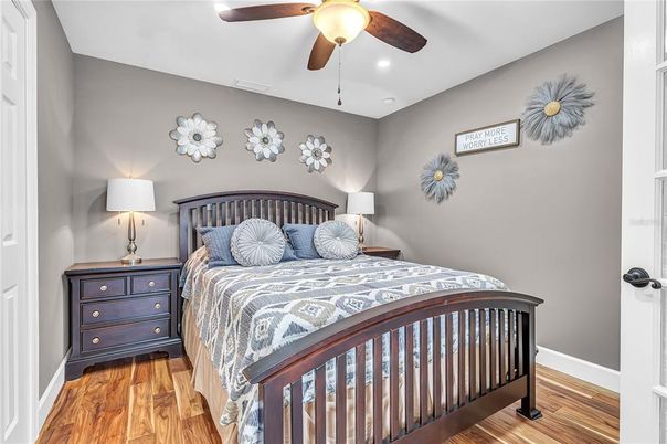 Bedroom, Interior, Recessed Lighting, Wood Texture Flooring