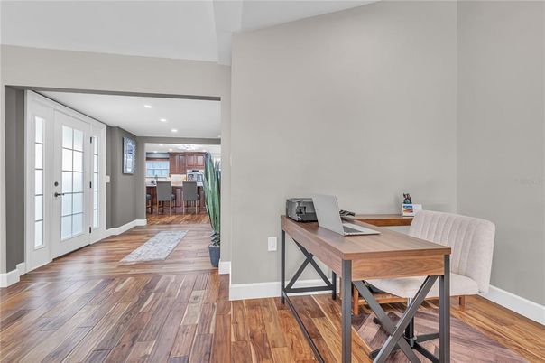 Home Office, Interior, Kitchen, Recessed Lighting, Wood Texture Flooring