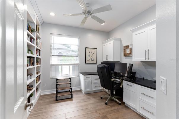 Home Office, Interior, Recessed Lighting, Wood Texture Flooring