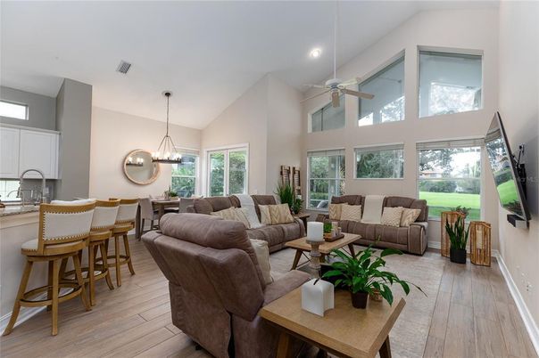 Dining room, Interior, Kitchen, Living room, Pendant Lights, Recessed Lighting, Wood Texture Flooring