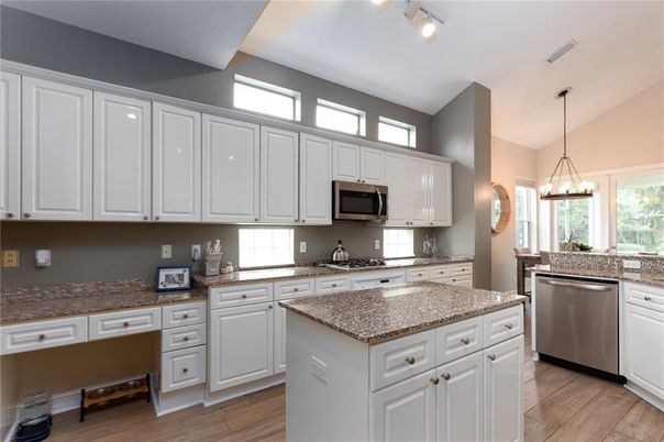 Interior, Kitchen, Pendant Lights, Stainless Steel Appliances, Wood Texture Flooring