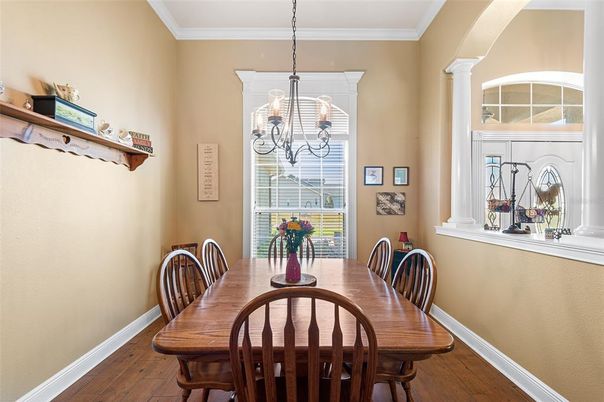 Chandelier, Dining room, Interior, Wood Texture Flooring