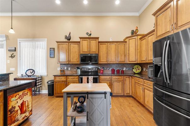 Interior, Kitchen, Pendant Lights, Recessed Lighting, Wood Texture Flooring