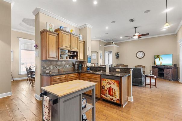 Interior, Kitchen, Recessed Lighting, Wood Texture Flooring
