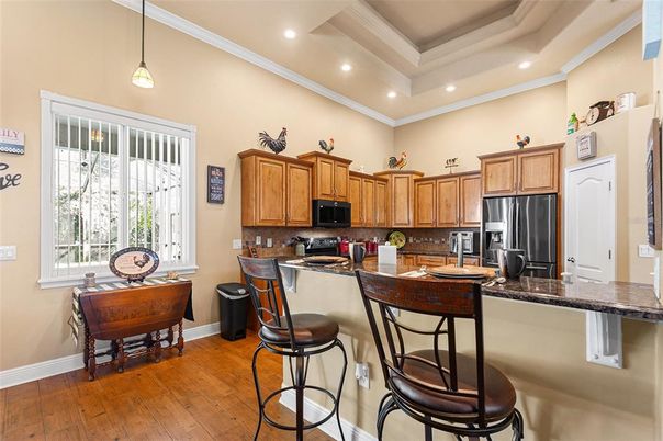 Interior, Kitchen, Pendant Lights, Recessed Lighting, Wood Texture Flooring