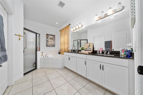 Bathroom, Dual Sink Vanities, Glass Shower, Interior, Recessed Lighting