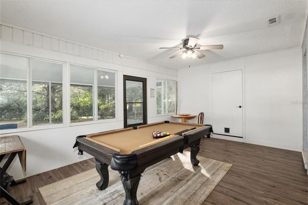 Billiard Table, Game Room, Interior, Wood Texture Flooring