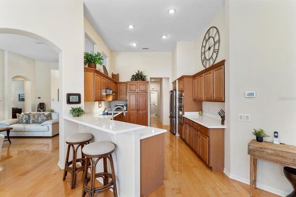 Interior, Kitchen, Living room, Recessed Lighting, Stainless Steel Appliances, Wood Texture Flooring