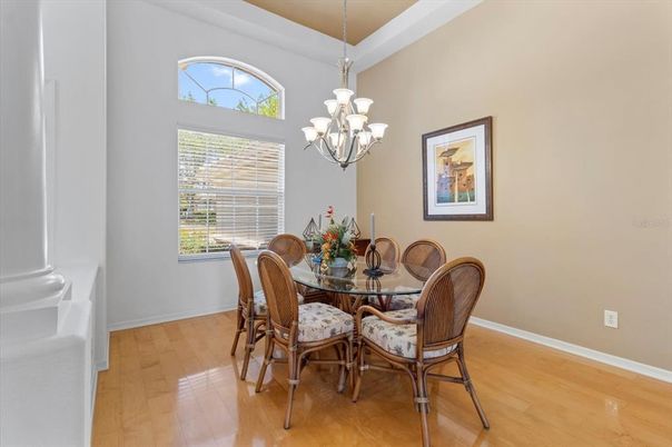 Chandelier, Dining room, Interior, Wood Texture Flooring
