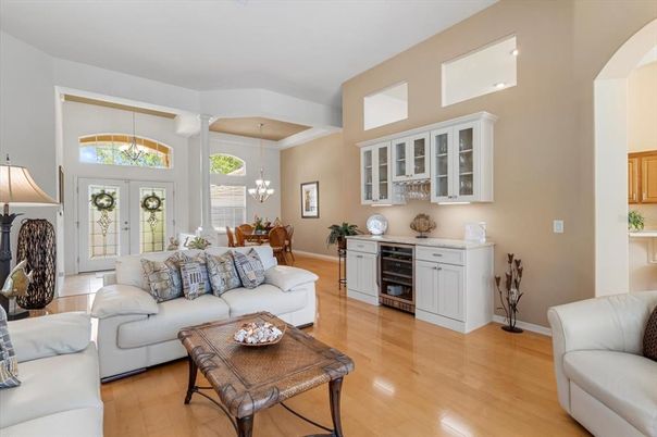 Chandelier, Dining room, Fireplace, Interior, Living room, Pendant Lights, Wood Texture Flooring
