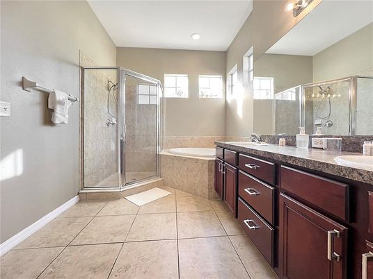 Bathroom, Dual Sink Vanities, Glass Shower, Interior, Recessed Lighting
