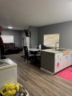 Dining room, Interior, Kitchen, Living room, Recessed Lighting, Wood Texture Flooring