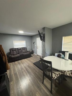 Dining room, Interior, Living room, Recessed Lighting, Wood Texture Flooring