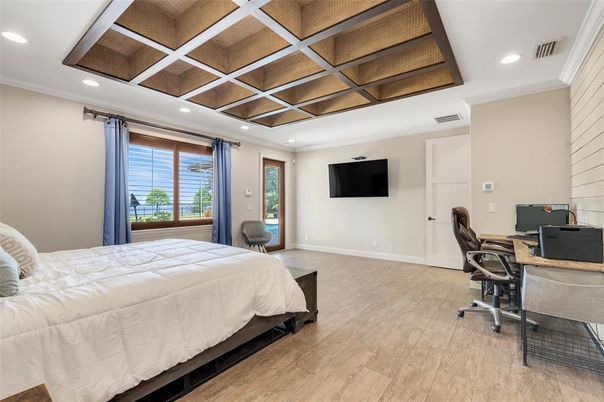 Bedroom, Home Office, Interior, Recessed Lighting, Wood Texture Flooring