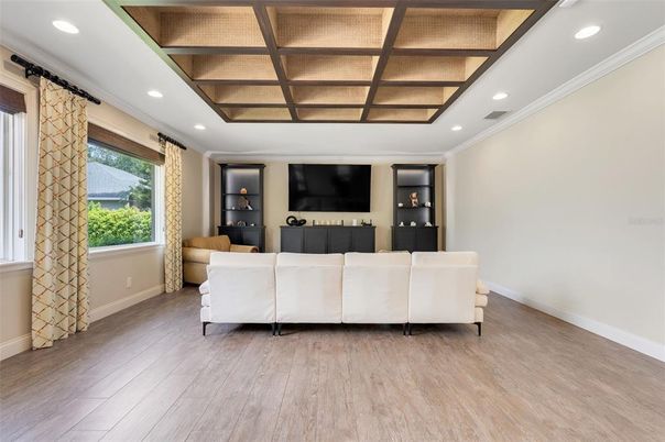 Interior, Living room, Recessed Lighting, Wooden Ceilings, Wood Texture Flooring