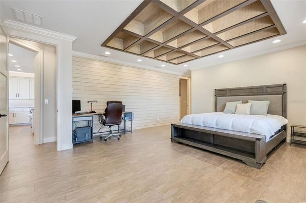 Bedroom, Home Office, Interior, Recessed Lighting, Wood Texture Flooring