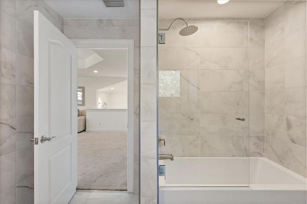 Bathroom, Glass Shower, Interior, Marble Walls, Recessed Lighting