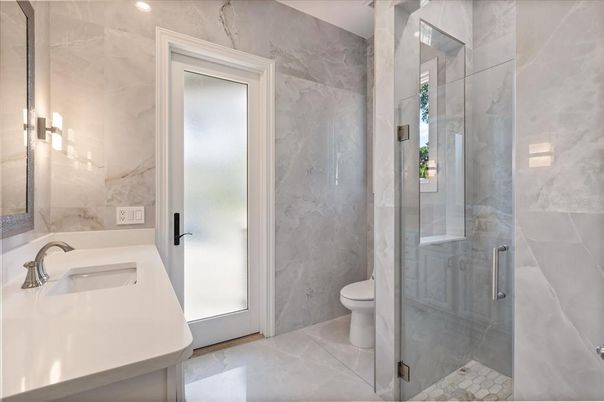 Bathroom, Glass Shower, Interior, Marble Walls